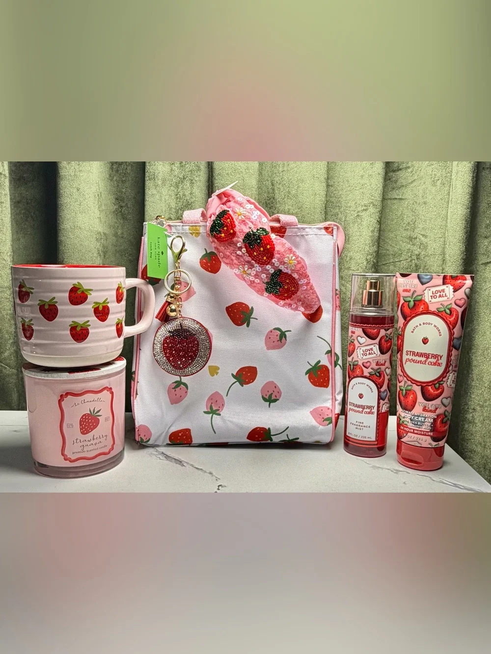 Bundle- Kate Spade Strawberry Print Lunch Bag, Keychain & More